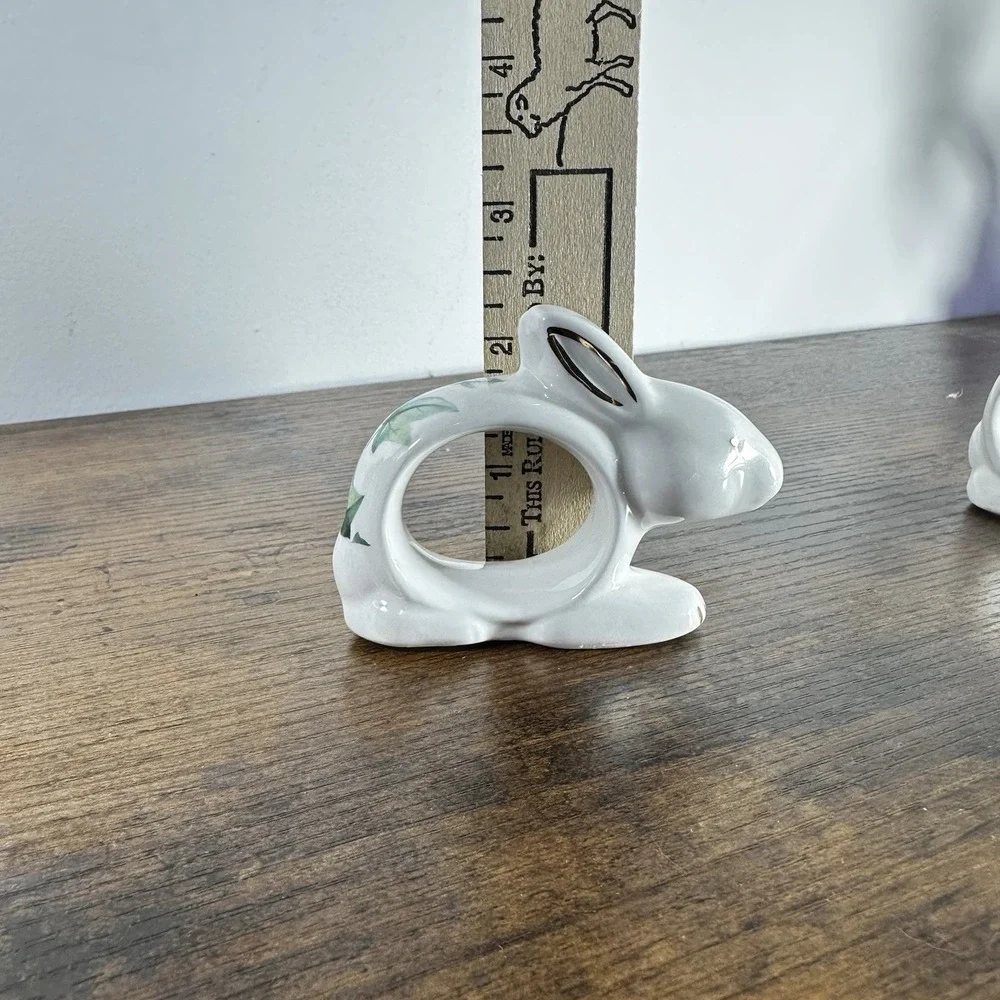 VTG Floral Porcelain‎ Bunny, Pig, Chicken Napkin Rings Spring 8pc Staffordshire